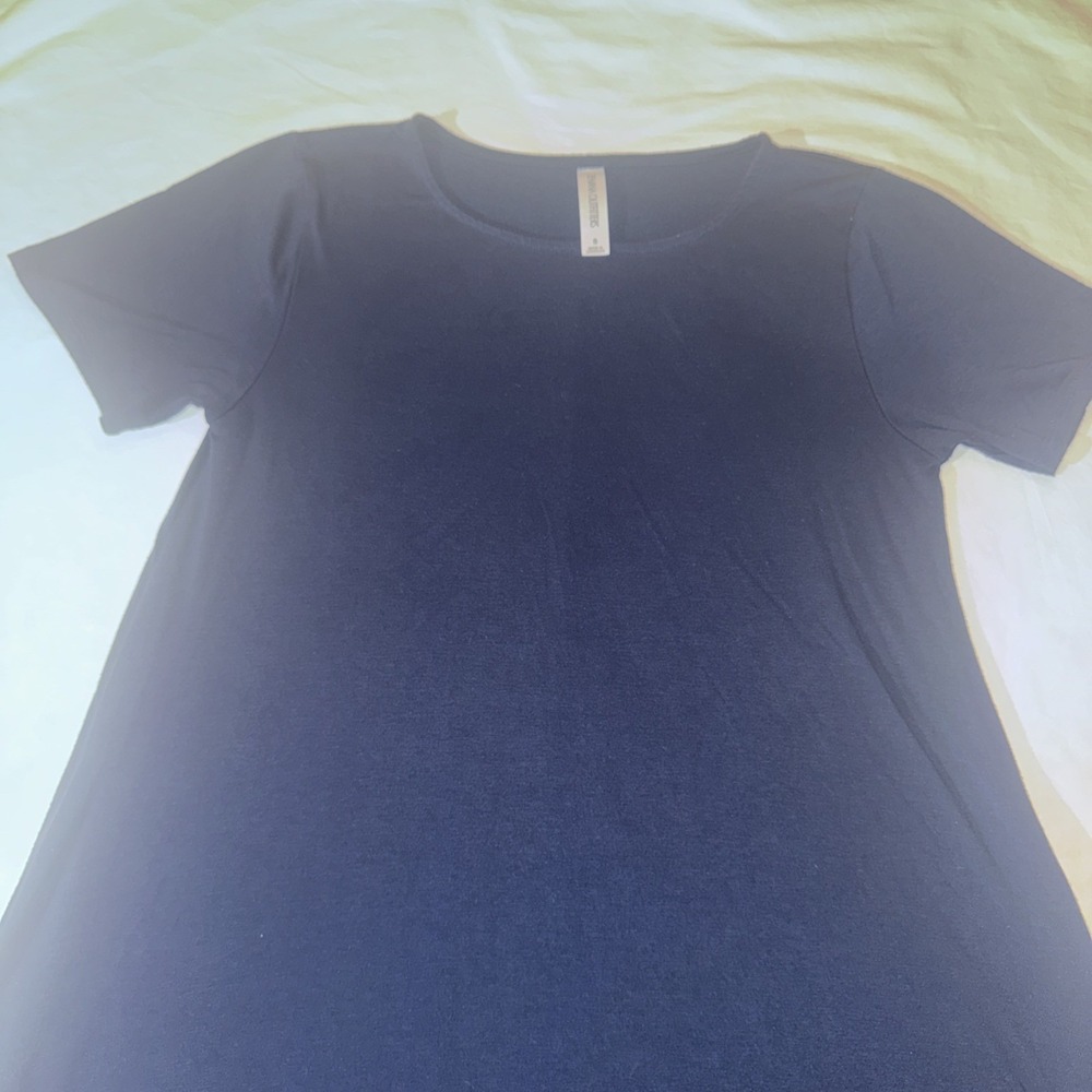 Zenana Navy Short Sleeve Flared T-Shirt Midi Knee Length Dress with Side Pockets